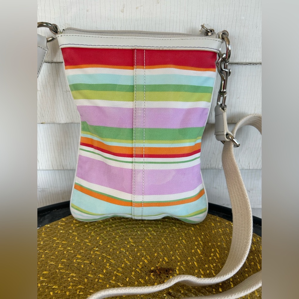 COACH BEACH MULTICOLORED STRIPED SWINGBACK CROSSBODY. EUC one pen mark on front. - Picture 3 of 11